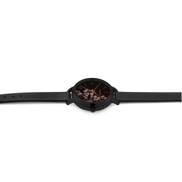 Oui&Me Petite Fleurette 32mm Floral Black Leather Watch