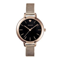 Oui&Me Petite Amourette Black Dial Rose Gold Mesh Watch