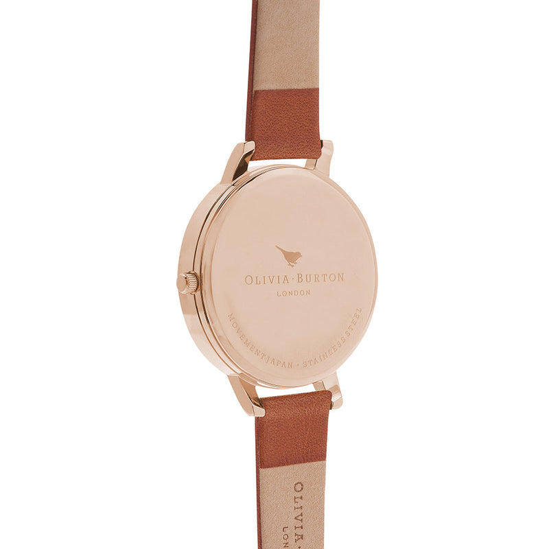 Olivia Burton Big Dial Rose Gold Case Tan Watch