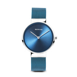 Bering Classic Polished Silver Blue Mesh Watch