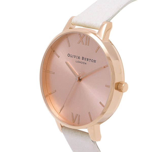 Olivia Burton Big Dial Rose Gold Case White Watch