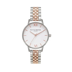 Olivia Burton White Dial Rose Gold Two Tone Bracelet Watch