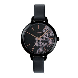 Oui&Me Petite Fleurette 32mm Floral Black Leather Watch