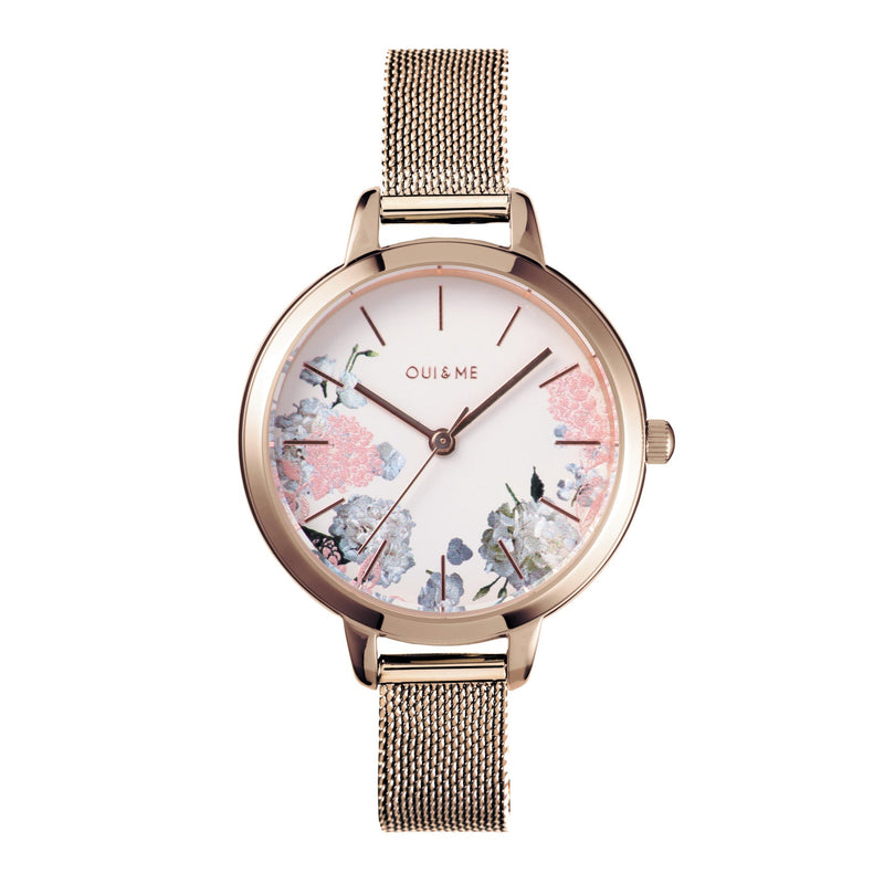 Oui&Me Petite Fleurette 32mm Floral Rose Gold Mesh Watch