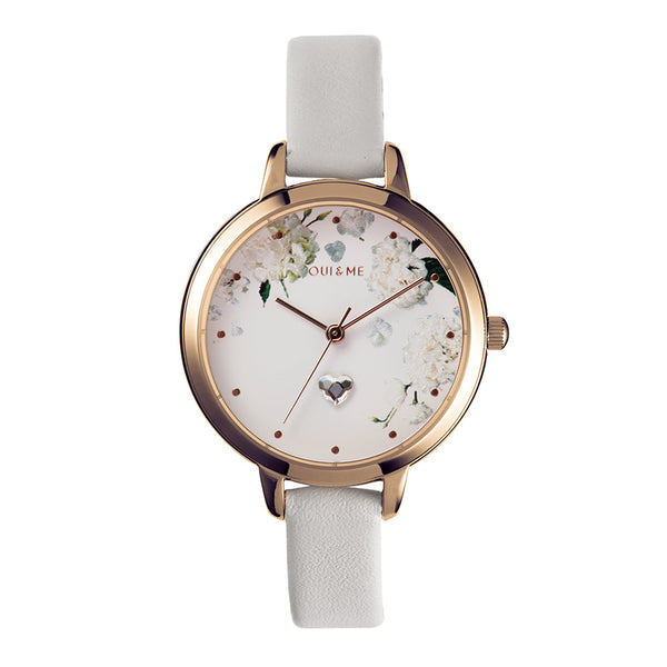 Oui&Me Petite Fleurette 32mm Floral White Leather Watch