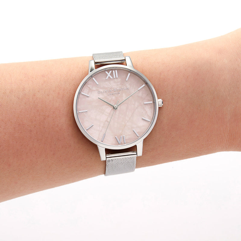 Olivia Burton Semi Precious Silver Mesh Watch