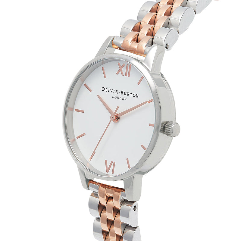 Olivia Burton White Dial Rose Gold Two Tone Bracelet Watch