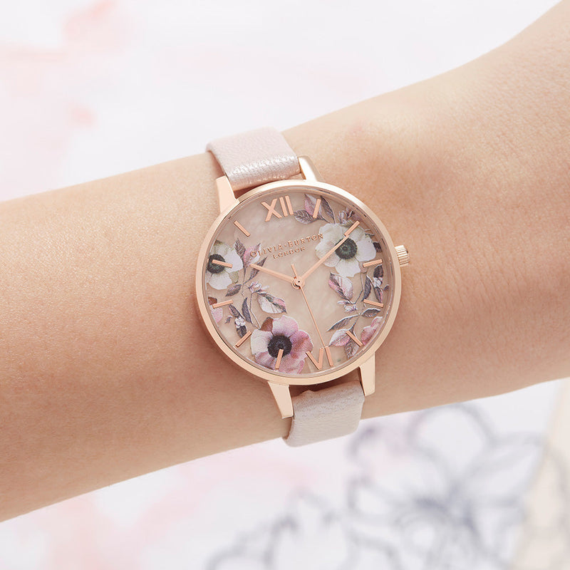 Olivia Burton Semi Precious Rose Gold Pearl Pink Watch