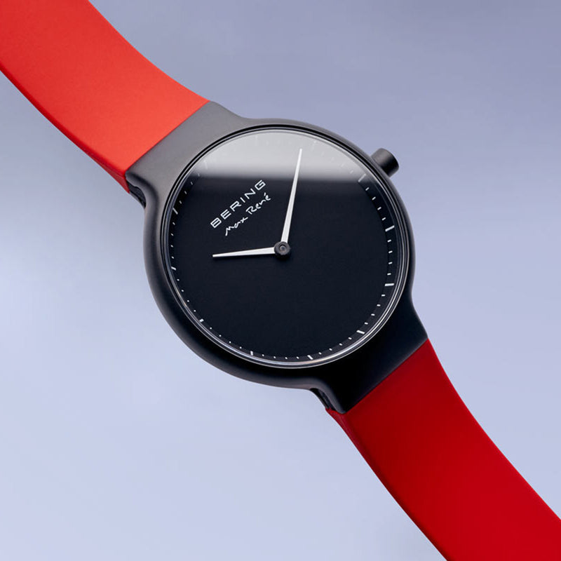 Bering Max René Matt Black Red Silicone Watch